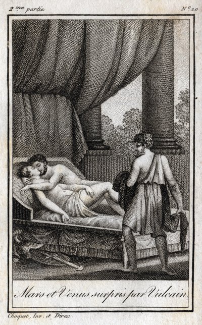 Mars i Wenus odkryte przez Wulkana. „Mars i Wenus odkryte przez Wulkana”. Rycina z 1819 r. w „Lettres a Emilie sur la mitologie” Charlesa Alberta Demoustiera (1760-1801). Prywatna kolekcja. autorstwa Anonymous Anonymous