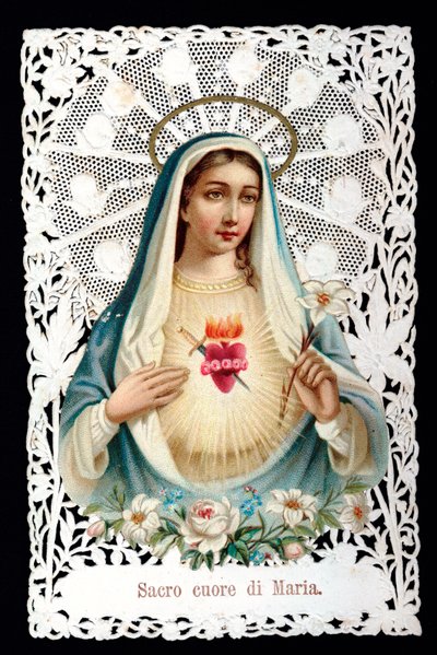 Mater dolorosa Sacre heart. Pobożny obraz. Chromolitografia ma decoupage i dentage. Debiut XX-wiecznej kolekcji prywatnej autorstwa Anonymous Anonymous
