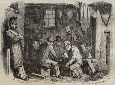 Posiłek skazanych w więzieniu Rochefort w XIX wieku. Grawer „Historia skazanych od ich powstania do dnia dzisiejszego” (1877) autorstwa Pierre