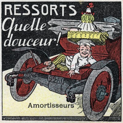Trakcja mechaniczna: sprężyny uderzeniowe samochodu. Anonimowa ilustracja z 1925 r. Ze zbiorów prywatnych. autorstwa Anonymous Anonymous
