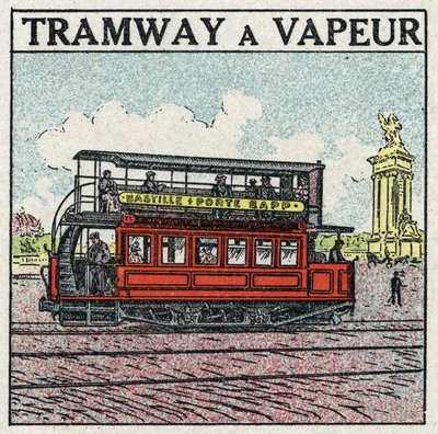 Trakcja mechaniczna: tramwaj parowy pojawił się w Paryżu pod koniec XIX wieku na linii Bastille - drzwi Bapp. Anonimowa ilustracja z 1925 r. Ze zbiorów prywatnych. autorstwa Anonymous Anonymous