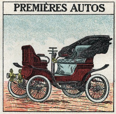 Trakcja mechaniczna: pierwsze samochody benzynowe wynalezione w 1895 roku przez Panharda i Levassora. Anonimowa ilustracja z 1925 r. Ze zbiorów prywatnych. autorstwa Anonymous Anonymous