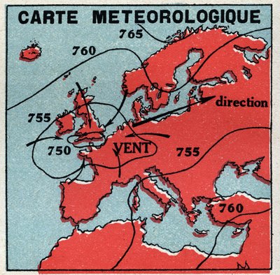 Meteorologia: mapa meteorologiczna. Anonimowa ilustracja z 1925 r. Ze zbiorów prywatnych. autorstwa Anonymous Anonymous