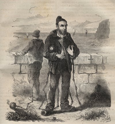 Wojskowy skazany na więzienie w Tulonie w XIX wieku. Grawer „Historia skazanych od ich powstania do dnia dzisiejszego” (1877) autorstwa Pierre
