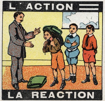 Ruchy: akcja, reakcja. Chłopiec w swojej torbie. Anonimowa ilustracja z 1925 r. Ze zbiorów prywatnych. autorstwa Anonymous Anonymous