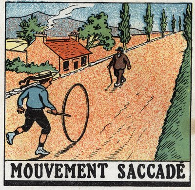 Ruchy: ruch szarpnięcia. Dziecko bawiące się obręczą. Anonimowa ilustracja z 1925 r. Ze zbiorów prywatnych. autorstwa Anonymous Anonymous