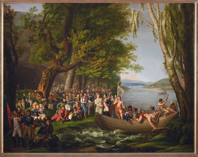 Napoleon traverse le Styks et rejoint les heros de la Grande Armee - Napoleon przekracza Styks i dołącza do Bohaterów Wielkiej Armii, którzy zginęli za Francję, Anonim. Olej na płótnie. Wymiar : 64x79 cm. Prywatna kolekcja autorstwa Anonymous Anonymous