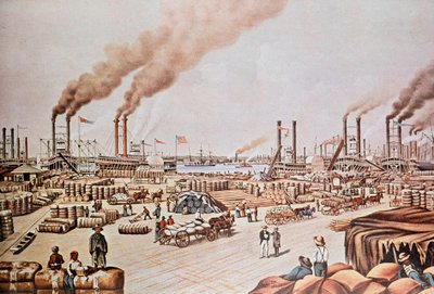 New Orleans Harbor Wharf (Stany Zjednoczone): Ładowanie bawełny. 1876. Kolekcja prywatna. autorstwa Anonymous Anonymous