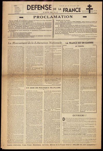 Jedna z tajnych gazet „”Défense de France”” z 15.01.2044 r. autorstwa Anonymous Anonymous