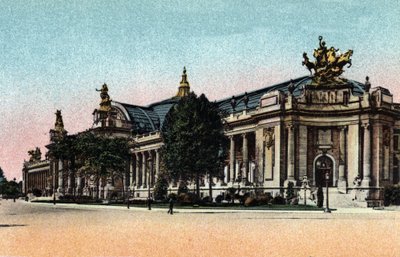 Paryż: widok zewnętrzny Grand Palais otwartego w 1900 roku. Zdjęcie z 1920 roku w „Albumie Artystycznym” miasta Paryża. Prywatna kolekcja. autorstwa Anonymous Anonymous