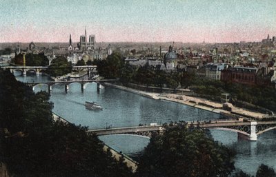 Paryż: panorama Sekwany w kierunku Katedry Notre Dame (Notre-Dame) i Ile de la Cite. Zdjęcie z 1920 roku w „Albumie Artystycznym” miasta Paryża. Prywatna kolekcja. autorstwa Anonymous Anonymous