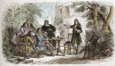 Pierre Corneille (1606-1684) - Corneille czytanie Ludwikowi XIV - grawerowanie z „”Historia Francji opowiedziana moim wnukom”” – Francois Guizot - 1872-1876 autorstwa Anonymous Anonymous