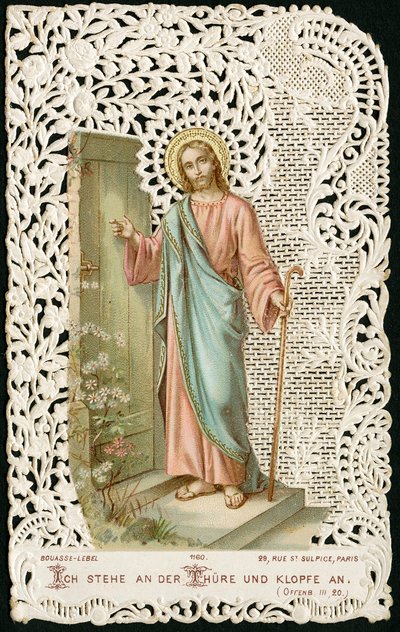Pobożny obraz: Jezus pukający do drzwi (chromolitografia) autorstwa Anonymous Anonymous