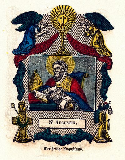 Pobożny obraz: św. Augustyn (Augustyn z Hippony (354 - 430), eveque i doktor Kościoła, autor Reguły św. Augustyna i spowiedzi). Rycina XIX-wiecznej kolekcji prywatnej autorstwa Anonymous Anonymous