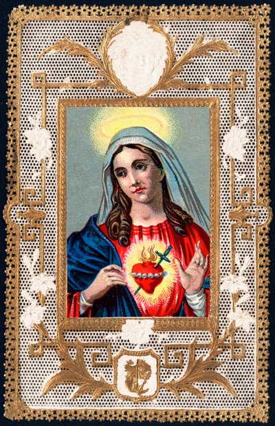 Pobożny obraz: „”Dziewica Bólu”””Mater dolorosa. Karta Dentele. Chromolitografia początek XX wieku Kolekcja prywatna autorstwa Anonymous Anonymous