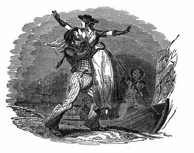Pirat Charles Gibbs zabiera ze swojego statku holenderską dziewczynę (początek XIX wieku). Grawer „”Książka własna pirata”” 1837. autorstwa Anonymous Anonymous