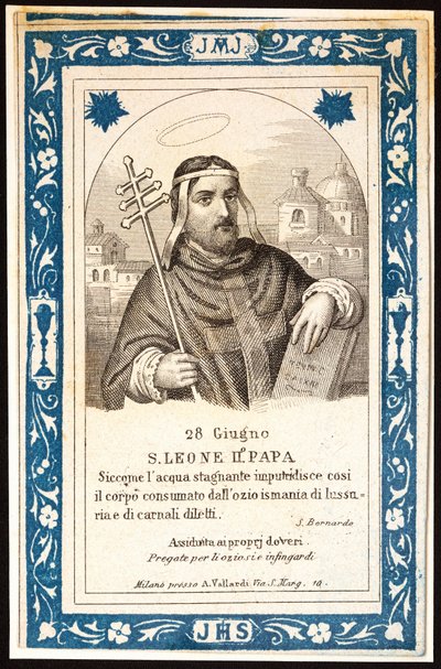 Papież św. Leon (Leone) II (VII w.) Obraz pobożny. Pocztówka. Początek XX wieku. Prywatna kolekcja autorstwa Anonymous Anonymous