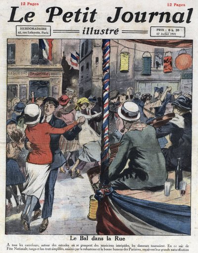 Popularne bale na ulicach Paryża z okazji imprezy narodowej 14 lipca. Ilustracja zaczerpnięta z „Le petit journal illustious”” z 17.07.1921. Prywatna kolekcja autorstwa Anonymous Anonymous