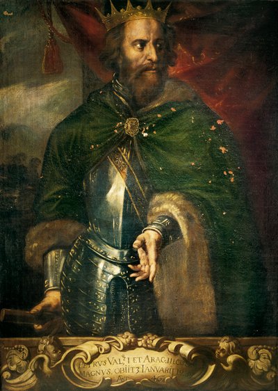 Portret Piotra III „Wielkiego” (1240-1285), króla Aragonii i Walencji. Anonimowe malowanie. Hiszpania, Walencja. Pałac Generalitat. autorstwa Anonymous Anonymous