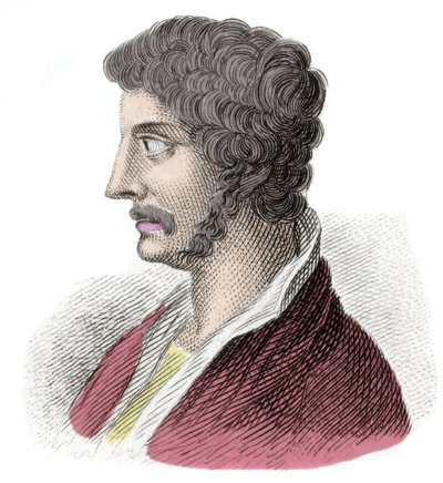 Portret Alcibiade (Alkibiads Kleiniou Scambonides) (450-404 pne), męża stanu i ateńskiego generała. Rycina XIX wieku. Milanese autorstwa Anonymous Anonymous