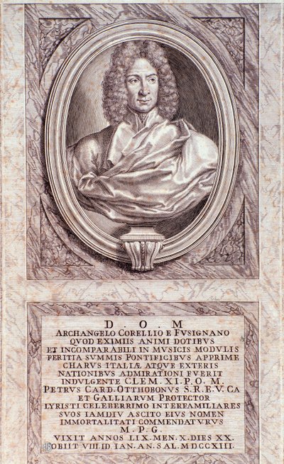 Portret Arcangelo Corelli (1653-1713) włoskiego kompozytora i skrzypka Grawerowanie. Prywatna kolekcja mediolańska z XVIII wieku autorstwa Anonymous Anonymous