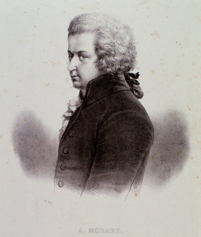 Portret austriackiego kompozytora Wolfganga Amadeusza Mozarta (1756-1791) Rycina. 19 wiek. Prywatna kolekcja mediolańska autorstwa Anonymous Anonymous