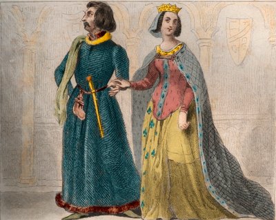 Portret Charlotte de Savoie (1441-1483) Królowej Francji, z Ludwikiem XI, zwanym Roztropną (1423-1483). Grawer z 1859 roku w „Le Monde”. Historia wszystkich narodów od najdawniejszych czasów do współczesności”. przez ME de Lostalot-Bachoue. autorstwa Anonymous Anonymous