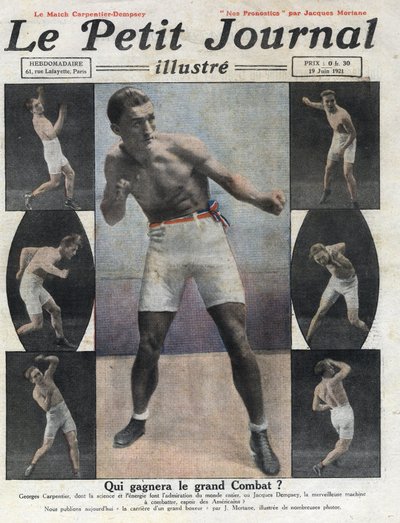 Portret francuskiego boksera Georgesa Carpentiera, który zmierzy się z amerykańskim bokserem Jackiem Dempseyem o tytuł mistrza świata. Ilustracja zaczerpnięta z „Le petit journal illustrious”” z 19.06.1921. Prywatna kolekcja autorstwa Anonymous Anonymous