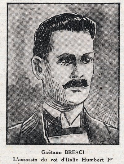 Portret Gaetano Bresci (1869-1901), włoskiego anarchisty, który zamordował króla Humberta I (Umberto I autorstwa Anonymous Anonymous