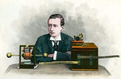 Portret Guglielmo Marconiego (1874-1937), włoskiego fizyka, wynalazcy telegrafu. Grawer około 1900 Kolekcja prywatna autorstwa Anonymous Anonymous