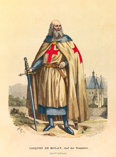 Portret Jacques de Molaya (1244 - 1314), wielkiego mistrza templariuszy w XIII wieku, rycina - kolekcja prywatna autorstwa Anonymous Anonymous