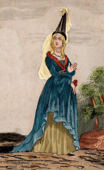 Portret Joanny Flandryjskiej (1295-1374), żony Jeana de Montfort, księcia Bretanii (1293-1345). Grawer z 1859 roku w „Le Monde”. Historia wszystkich narodów od najdawniejszych czasów do współczesności”. przez ME de Lostalot-Bachoue (Lostalot Bachoue). Pr autorstwa Anonymous Anonymous
