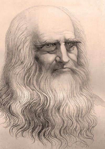 Portret Leonarda Da Vinci (Leonard de Vinci) (1452 - 1519) z jego autoportretu. autorstwa Anonymous Anonymous