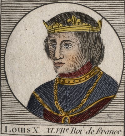 Portret Ludwika X le Hutina (1289 - 1316), króla Francji - Ludwika X (1289-1316) Upartego, króla Francji i Nawarry - rycina z „Instruction sur l’Histoire de France” Charlesa Constanta Le Tellier 1821 autorstwa Anonymous Anonymous