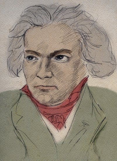Portret Ludwiga van Beethovena (1770-1827) kompozytora niemieckiego - rysunek anonimowy z początku XX wieku - Kolekcja prywatna - autorstwa Anonymous Anonymous