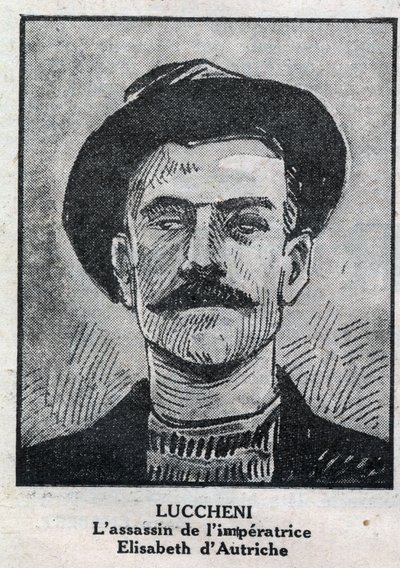 Portret Luigiego Lucheni (1873-1910), włoskiego anarchisty, zabójcy Elisabeth de Wittelsbach, cesarzowej Austrii znanej jako Sissi w 1898 roku. Grawerowanie w „”L