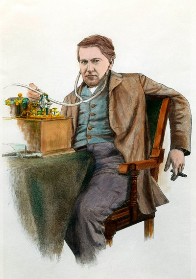 Portret Thomasa Edisona (1847-1931), amerykańskiego fizyka. Grawer około 1900 r. Kolekcja prywatna autorstwa Anonymous Anonymous