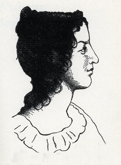 Portret brytyjskiej pisarki Emily Bronte (1818-1848) (rycina z „Les Hauts de Hurlevent”) autorstwa Anonymous Anonymous