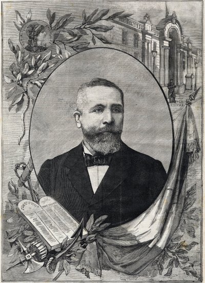 Portret nowego prezydenta Francji Emile Loubet (1838-1929) wybranego 18 lutego 1899. Rycina. W „Małym Paryżu” autorstwa Anonymous Anonymous