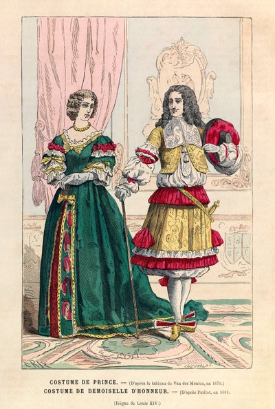 Strój książęcy i strój druhny za Ludwika XIV (1638-1715) - kolekcja prywatna autorstwa Anonymous Anonymous