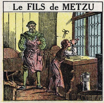 Pryzmaty i soczewki: syn Metzu. Holender Jacob Metzu (Jacques Metius) odkrył teleskop przypadkowo w 1609 roku, obserwując swojego syna bawiącego się wklęsłymi i wypukłymi okularami. Anonimowa ilustracja z 1925 r. Ze zbiorów prywatnych. autorstwa Anonymous Anonymous