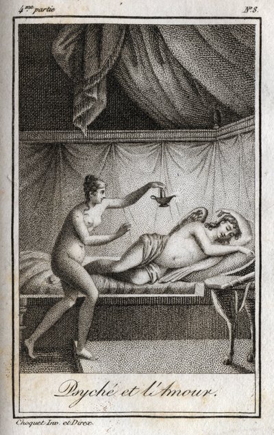 Psyche and Cupid Grawerowanie z 1819 r. w „Listach do Emilie o mitologii” Charlesa Alberta Demoustiera (1760-1801). Prywatna kolekcja. autorstwa Anonymous Anonymous