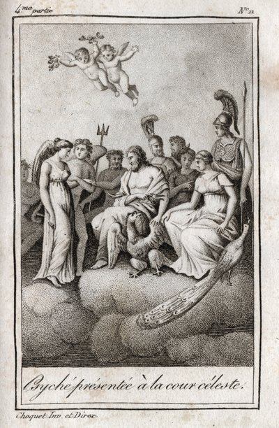 Psyche przedstawiona na Niebiańskim Dworze. Rycina z 1819 r. w „Lettres a Emilie sur la mitologie” Charlesa Alberta Demoustiera (1760-1801). Prywatna kolekcja. autorstwa Anonymous Anonymous