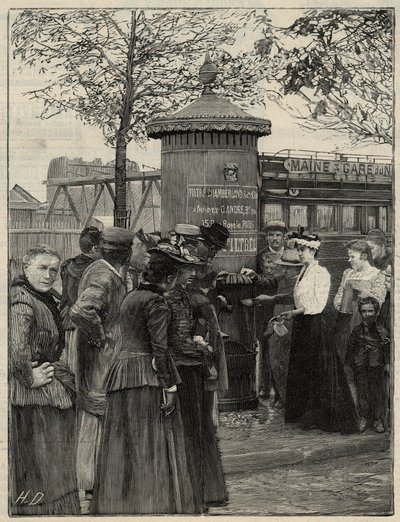 Higiena publiczna: mieszkańcy Paryża korzystają z jednej z fontann z filtrem zainstalowanych w 15. dzielnicy. Fontanny te posiadają filtr systemu Chamberland Pasteur. Grawer „Le monde illustree” z 1892 r. Ze zbiorów prywatnych. autorstwa Anonymous Anonymous