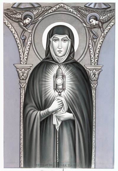 Reprezentacja św. Klary (Chiary) z Asyżu (ok. 1192-1253), założycielki zakonu obrazującego obraz Klarysek Pobożnych. Debiut kolekcji prywatnej XX wieku autorstwa Anonymous Anonymous