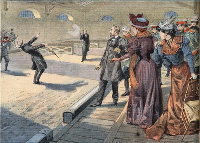 Rosyjscy generałowie Smyrnoff i Fock walczą w pojedynku. Grawer z gazety „Le Petite Parisien””, 5.04.1908. Prywatna kolekcja. autorstwa Anonymous Anonymous