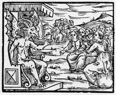 Szatan zwraca się do czarodziejów - „Compendium Maleficarum”, zajmuje się czarownicami, ich złem i rasizmem Francesco Maria Guazzo lub Guaccio lub Guaccius (15?? -16??) 1608 Kolekcja prywatna autorstwa Anonymous Anonymous