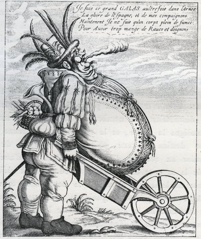Satyra na Macieja Gallasa (1584-1647) generała armii cesarskiej w czasie wojny trzydziestoletniej, po przejściu na emeryturę w 1636 r. Rycina z XVII wieku. Prywatna kolekcja. autorstwa Anonymous Anonymous