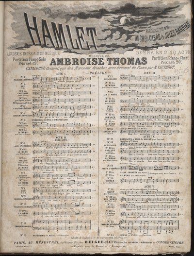 Partytura „”HAMLET”” Opery Ambroise Thomasa w pięciu aktach na libretto autorstwa Julesa Barbiera i Michela CarreCollection prywatnie. autorstwa Anonymous Anonymous