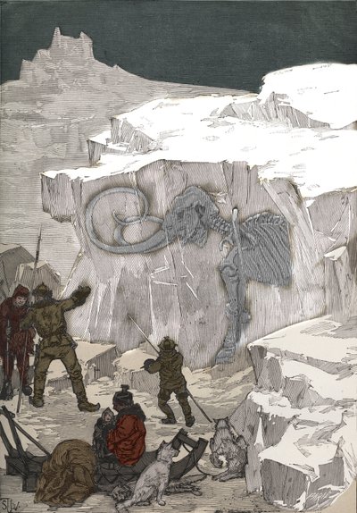 Poszukiwanie kości słoniowej mamuta na Syberii w XIX wieku. Grawer z 1885 roku w „Les arts et metiers illustres” Adolphe BITARD. autorstwa Anonymous Anonymous